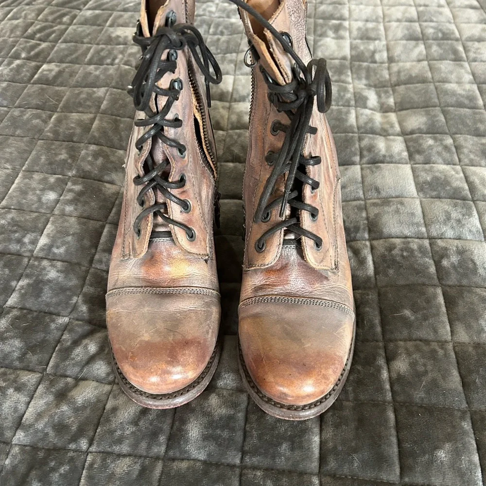 Bed Stu Metallic Leather Combat Boots - Picture 2 of 4